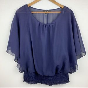 BCX Poncho Knit Lace Inlay Elastic Waist Blouse